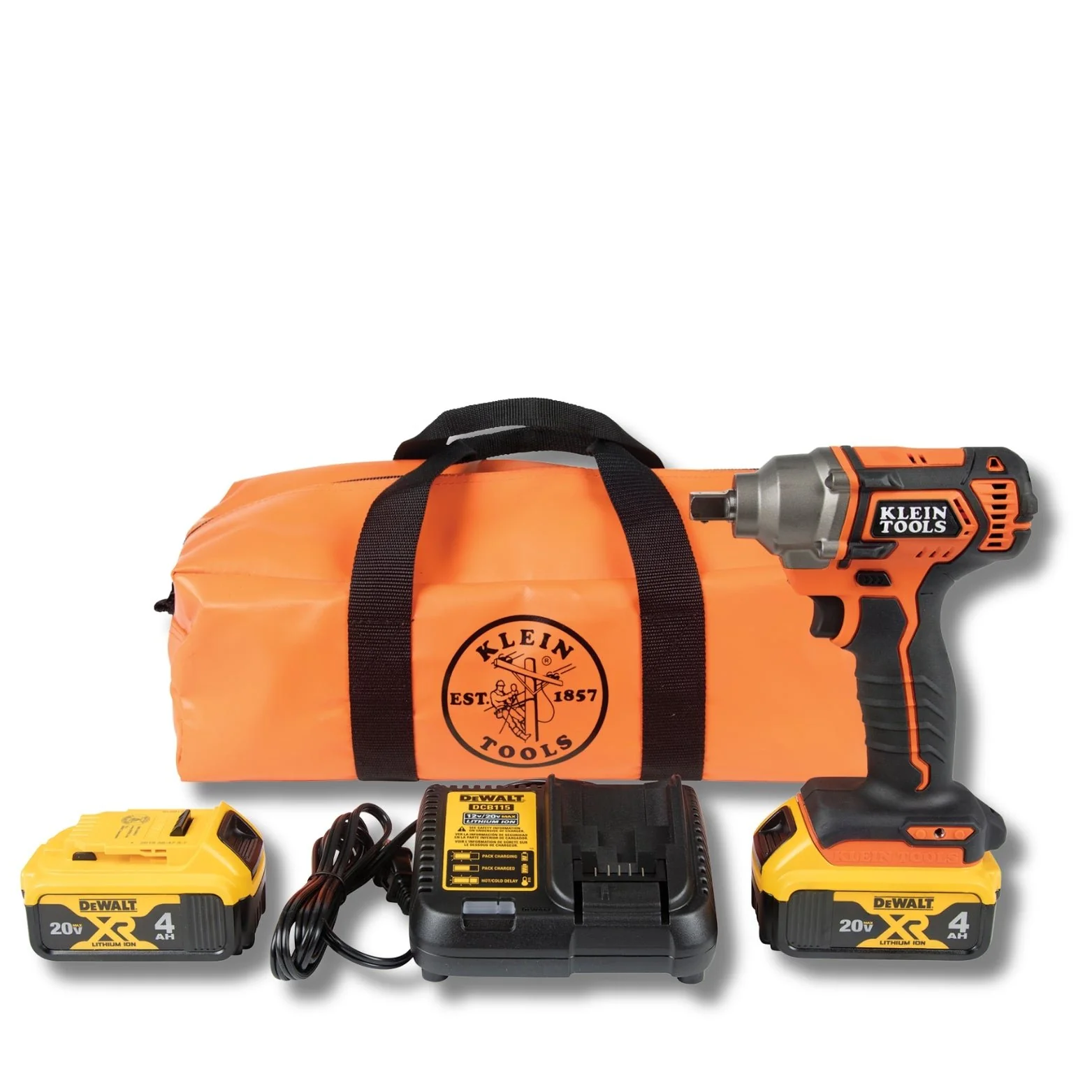 KLEIN TOOLS | Battery-Operated Compact Impact Wrench, 1/2-Inch Detent Pin, Full Kit | #BAT20CW1