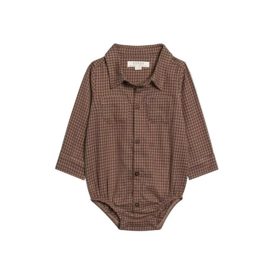 Colored Organics Giri Flannel Collared Bodysuit – Chestnut Plaid