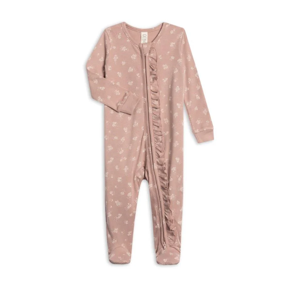 Colored Organics Neve Ruffle Zipper Footie – Ophelia Floral / Mauve
