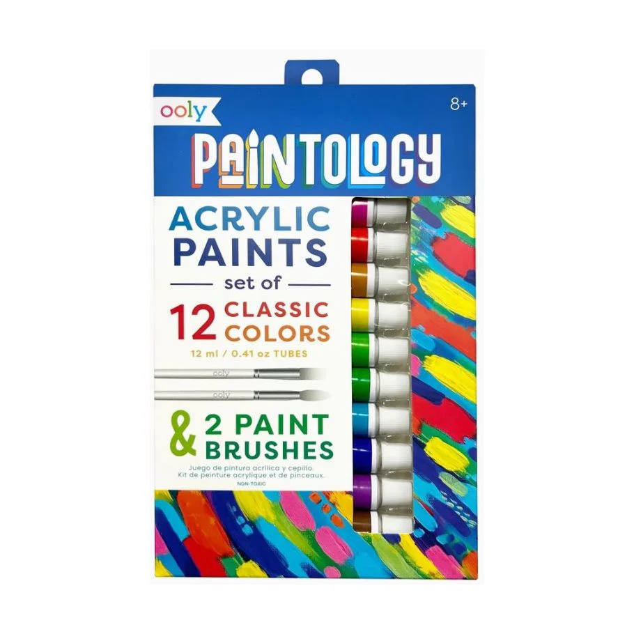 Ooly Paintology Acrylic Paints + 2 Brushes – Classic Colors