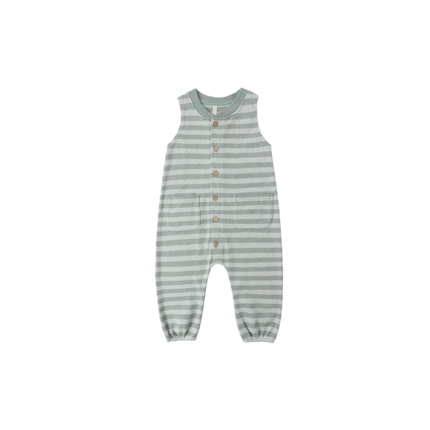 Rylee + Cru Summer Waffle Jumpsuit – Sea Green Stripe