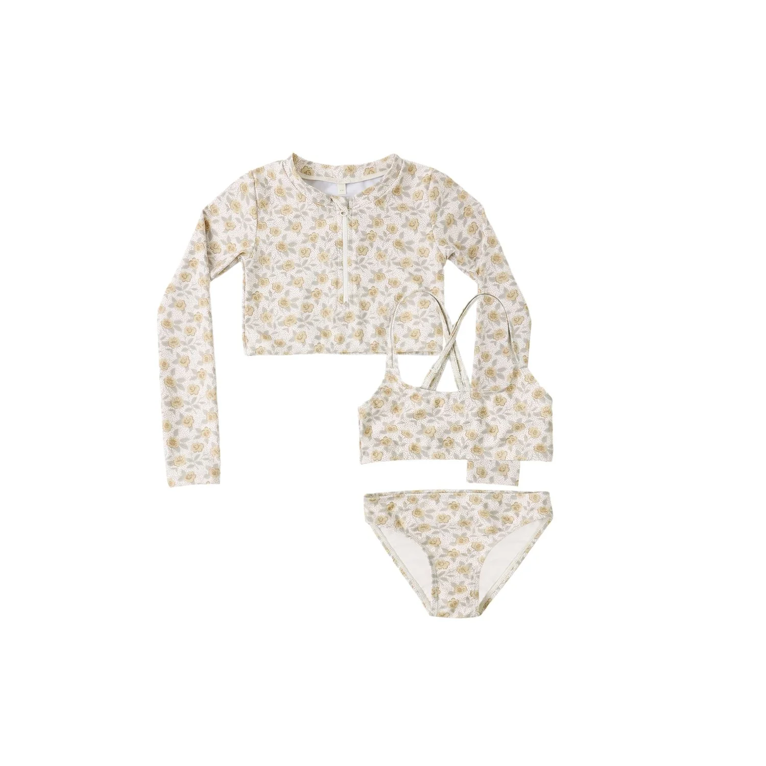 Rylee + Cru Crop Rashguard Set – Yellow Floral