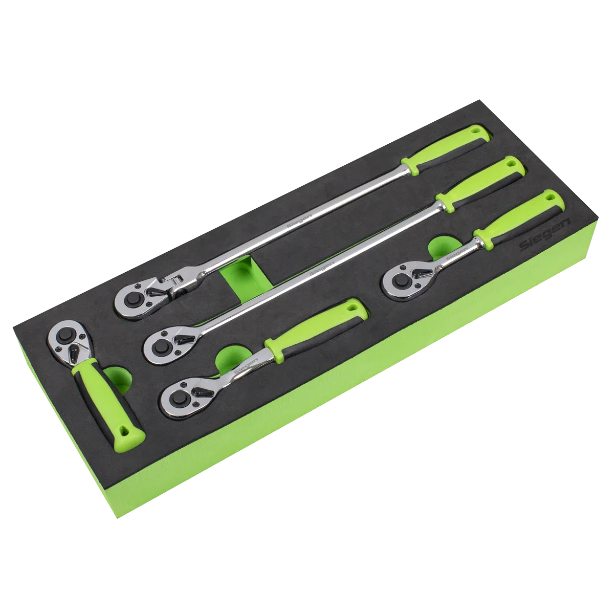 Siegen 5 Piece 1/4″ Drive 72 Tooth Mixed Length, Standards & Flexible Head Ratchet Handle Set In EVA Foam Storage Block With A Manufacturers LifeTime Guarantee S01290