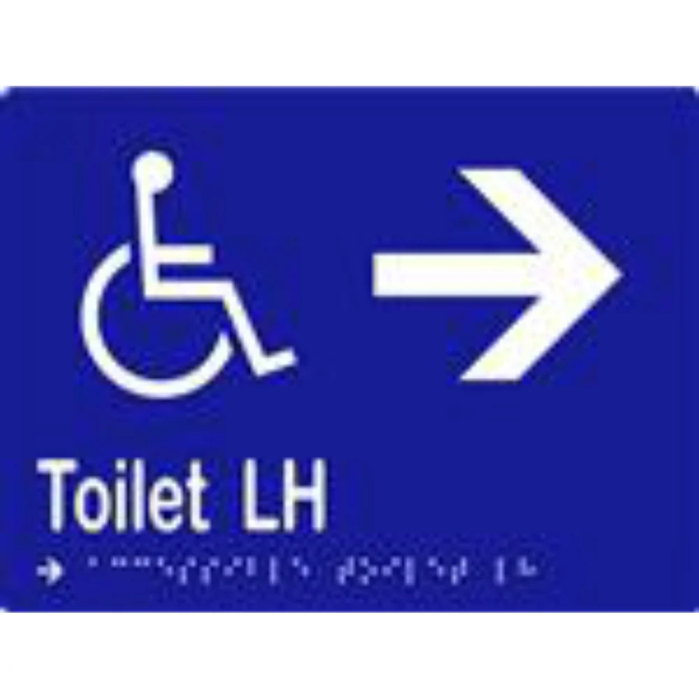 Accessible Toilet LH & Arrow Sign with Braille, Laminated Vinyl 200×150
