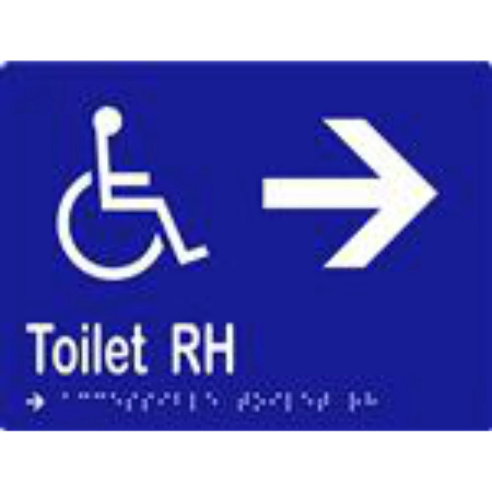 Accessible Toilet RH & Arrow Sign with Braille, Laminated Vinyl 200×150