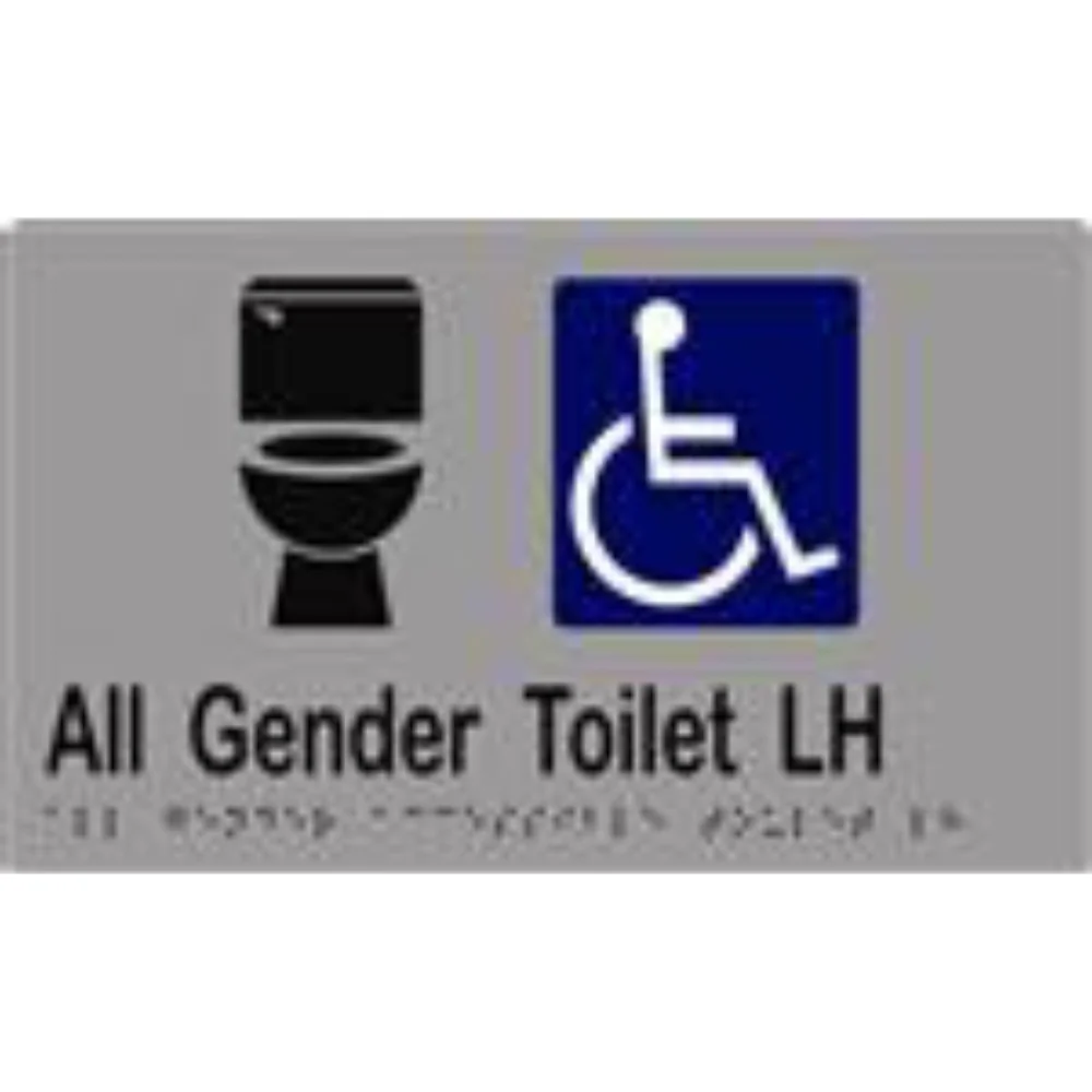All Gender Accessible Toilet LH Sign with Braille, Laminated Vinyl 250×150