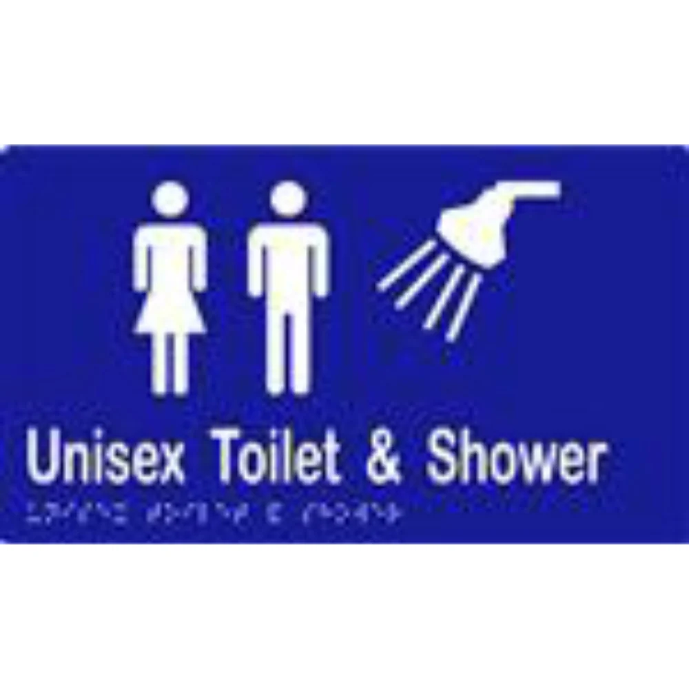 Unisex Toilet & Shower Sign with Braille, Laminated Vinyl 260×150