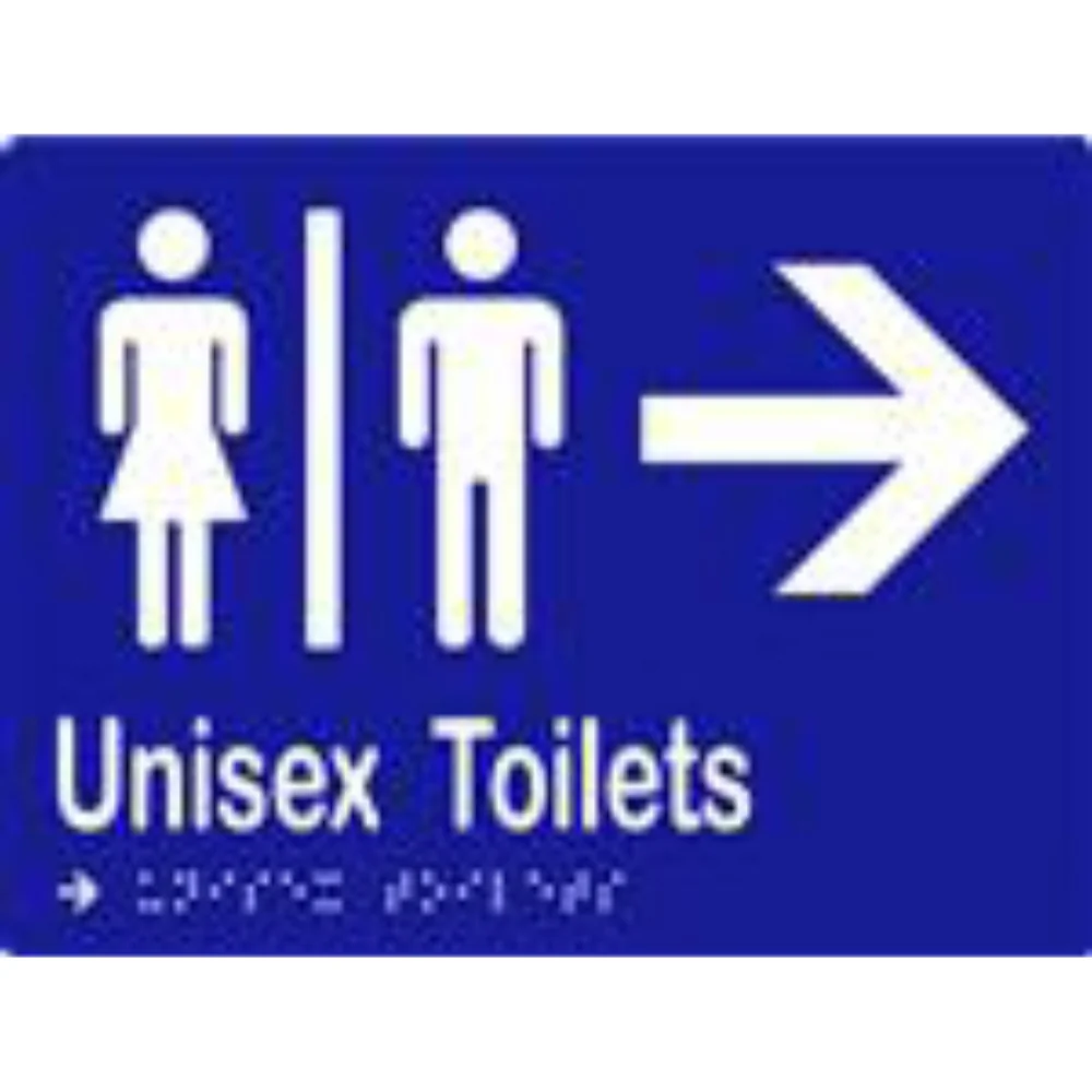 Unisex Toilets & Arrow Sign with Braille, Laminated Vinyl 200×150