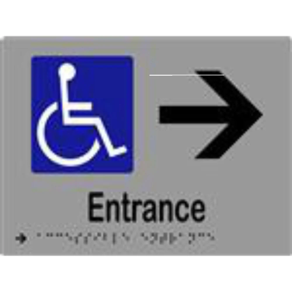Accessible Entrance & Arrow Sign with Braille, Laminated Vinyl 200×150