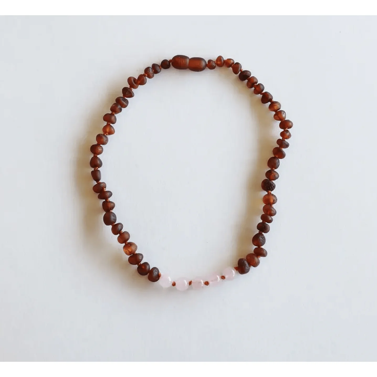 Canyonleaf Kids Raw Cognac Amber + Rose Quartz Necklace