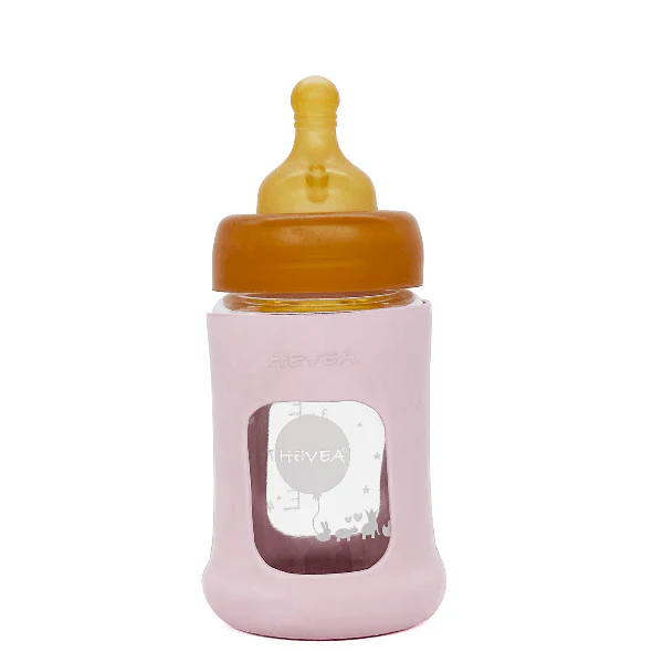 Hevea Wide Neck Baby Glass Bottle with Sleeve- 150ML/5OZ, single