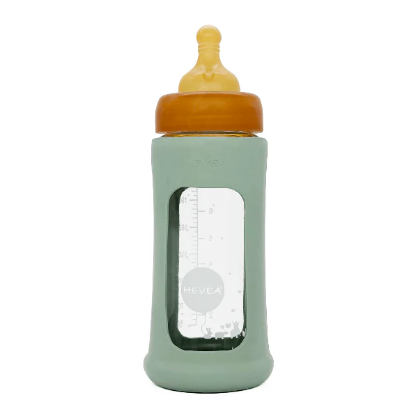 Hevea Wide Neck Baby Glass Bottle with Sleeve- 250ml/8.5oz, single