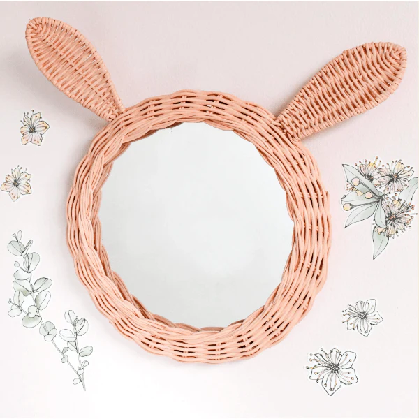 Tara Treasures Rattan Bunny Mirror – Blush Pink