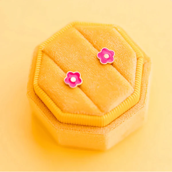 Pierced Co Flower Earrings- Hot Pink