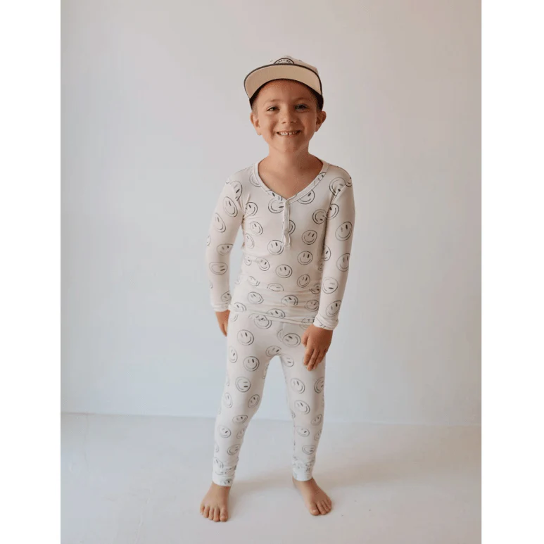 Forever French Bamboo Two Piece Pajama Set- Green Smiles