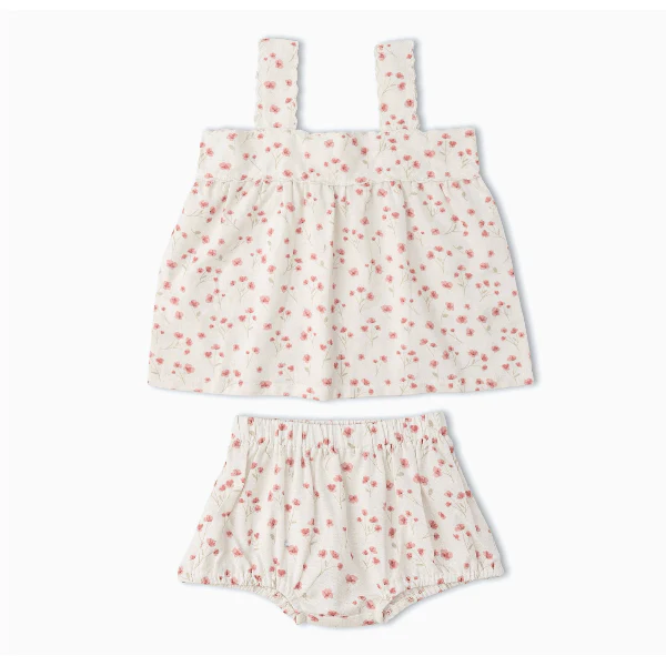 Makemake Organics Scalloped Top & Bloomers Set- Pink Bloom