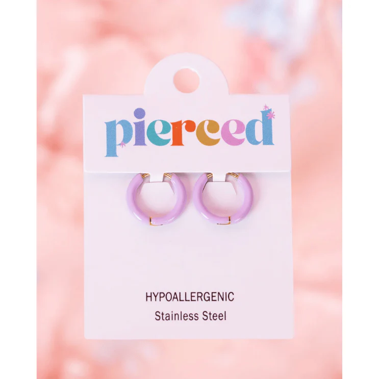 Pierced Co Color Huggies Earrings- Purple