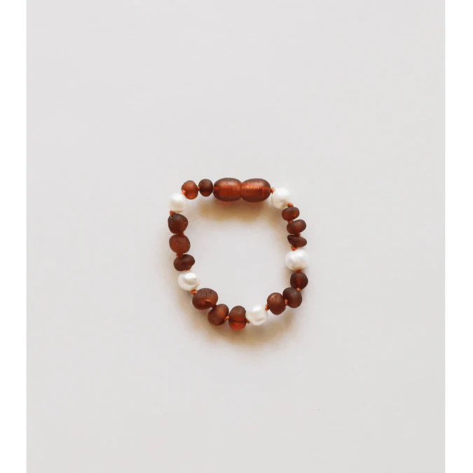 Canyonleaf Raw Cognac Amber & Pearl Halo- 5″ Baby Bracelet