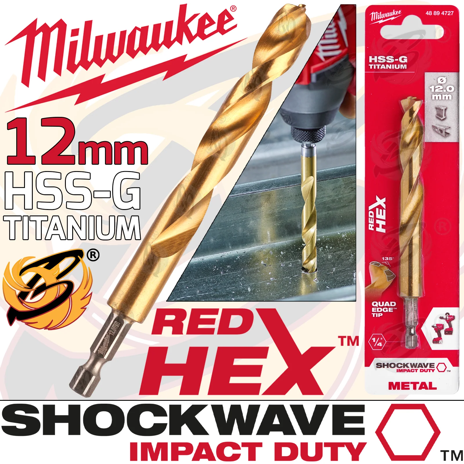 Milwaukee 12mm HSS Titanium Metal Red Hex Drill Bit ( 48894727 )