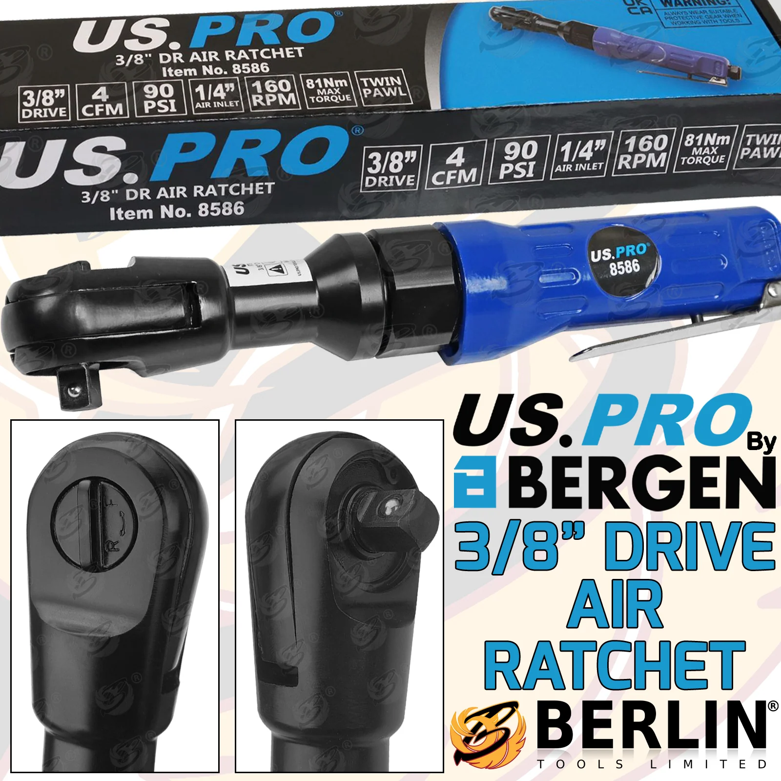 US Pro 3/8″ Drive Air Impact Ratchet Wrench  8586