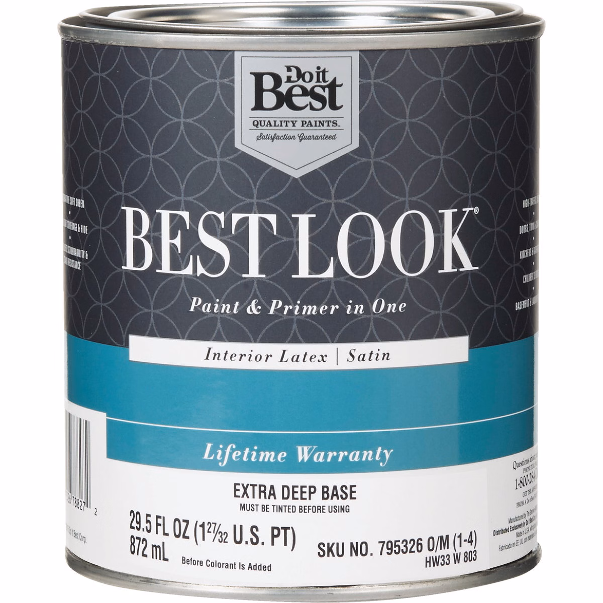 Best Look Latex Premium Paint & Primer In One Satin Interior Wall Paint, Extra Deep Base, 1 Qt.