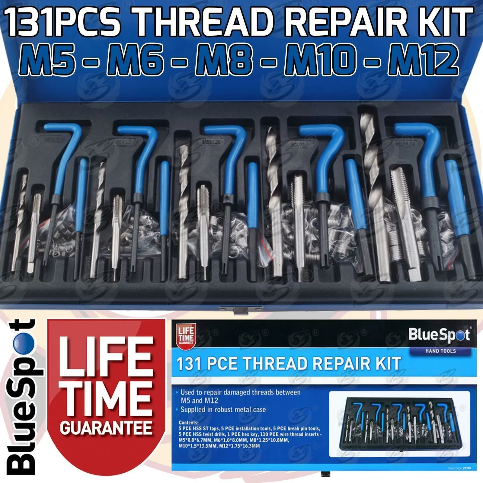 BlueSpot 131 Piece Metric ( Tap ) Thread Repair Kit M5 – M12 ( 22310 )
