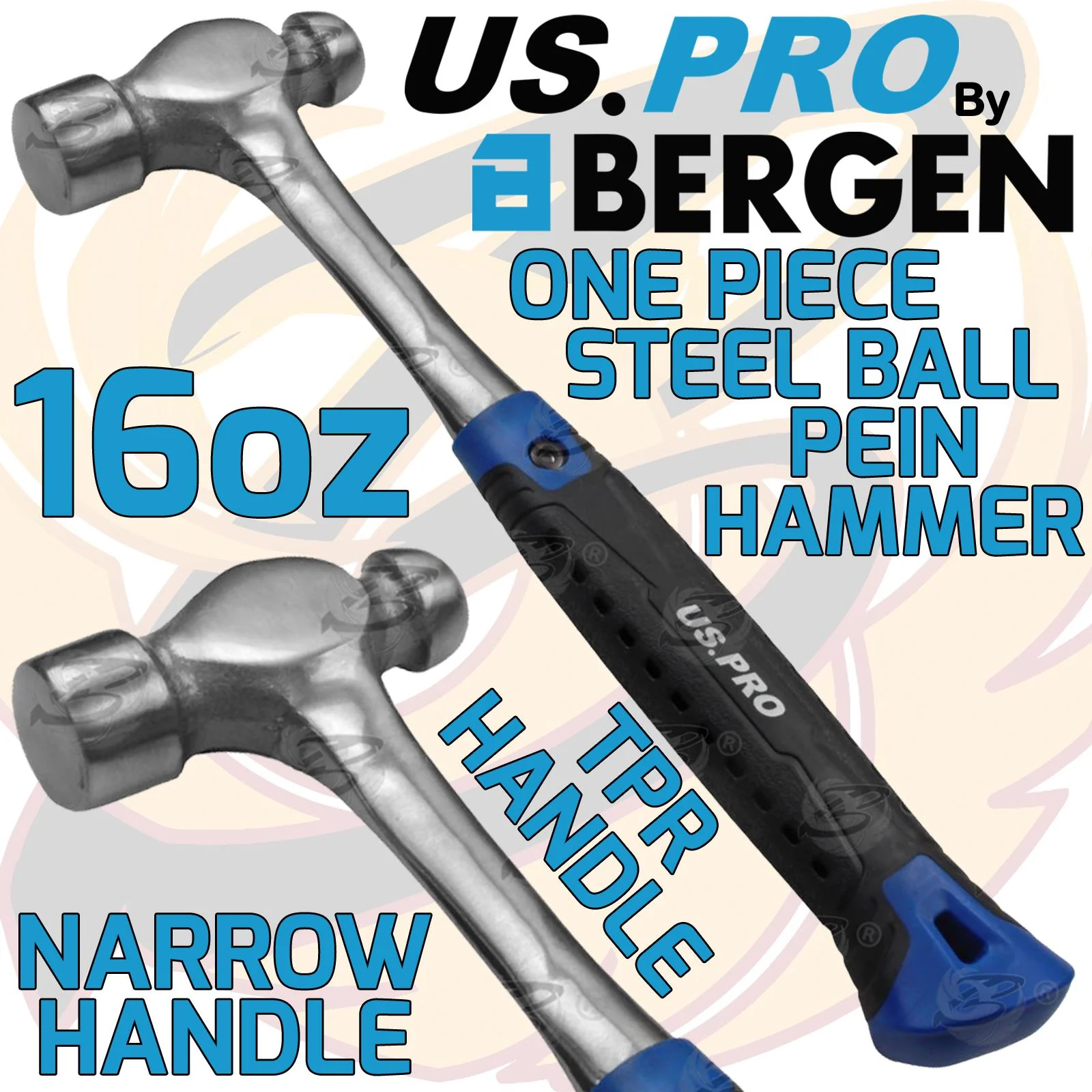 US Pro 16Oz All Steel Ball Pein Hammer  3446