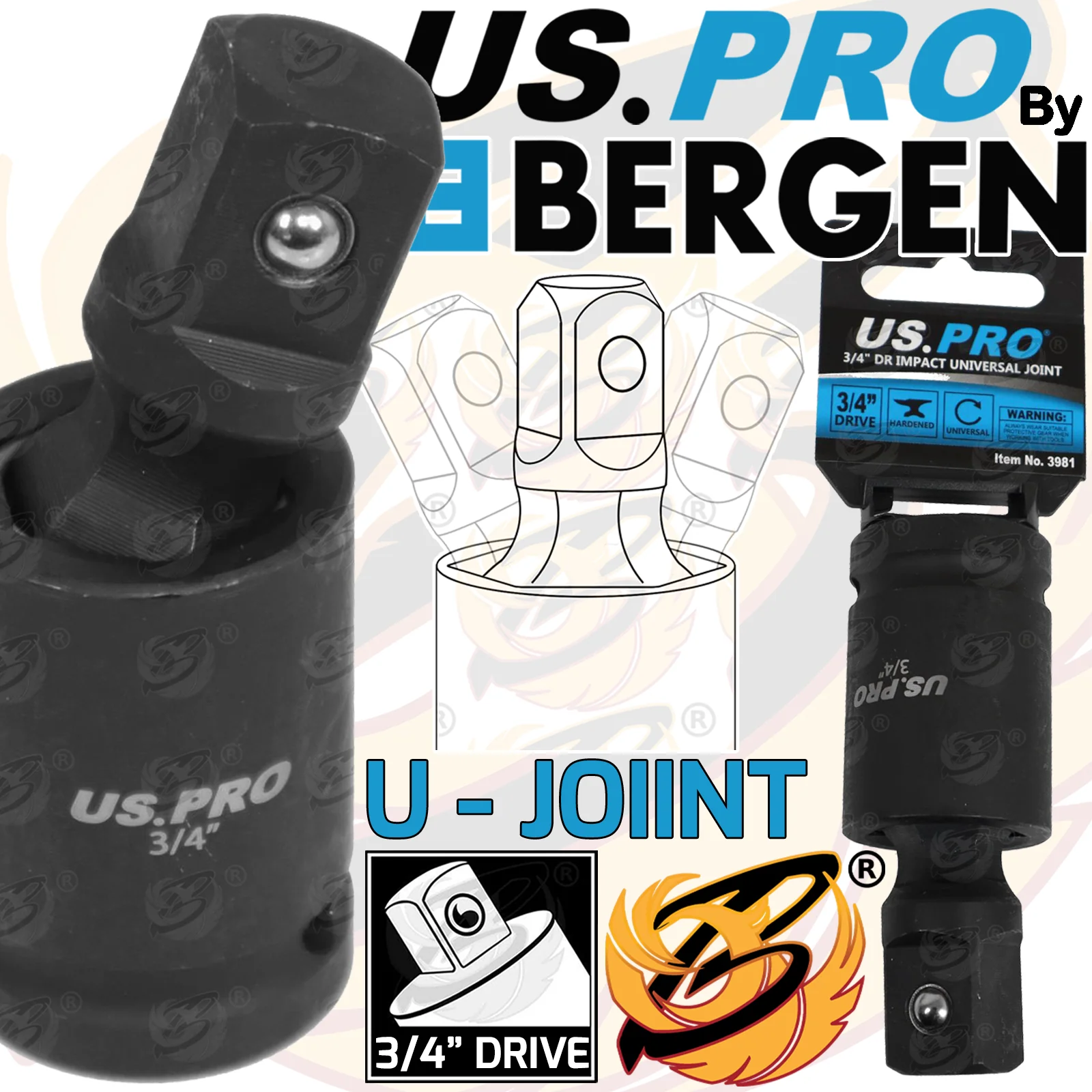 US Pro 3/4″ Drive Impact Universal Joint Swivel Adaptors  3981