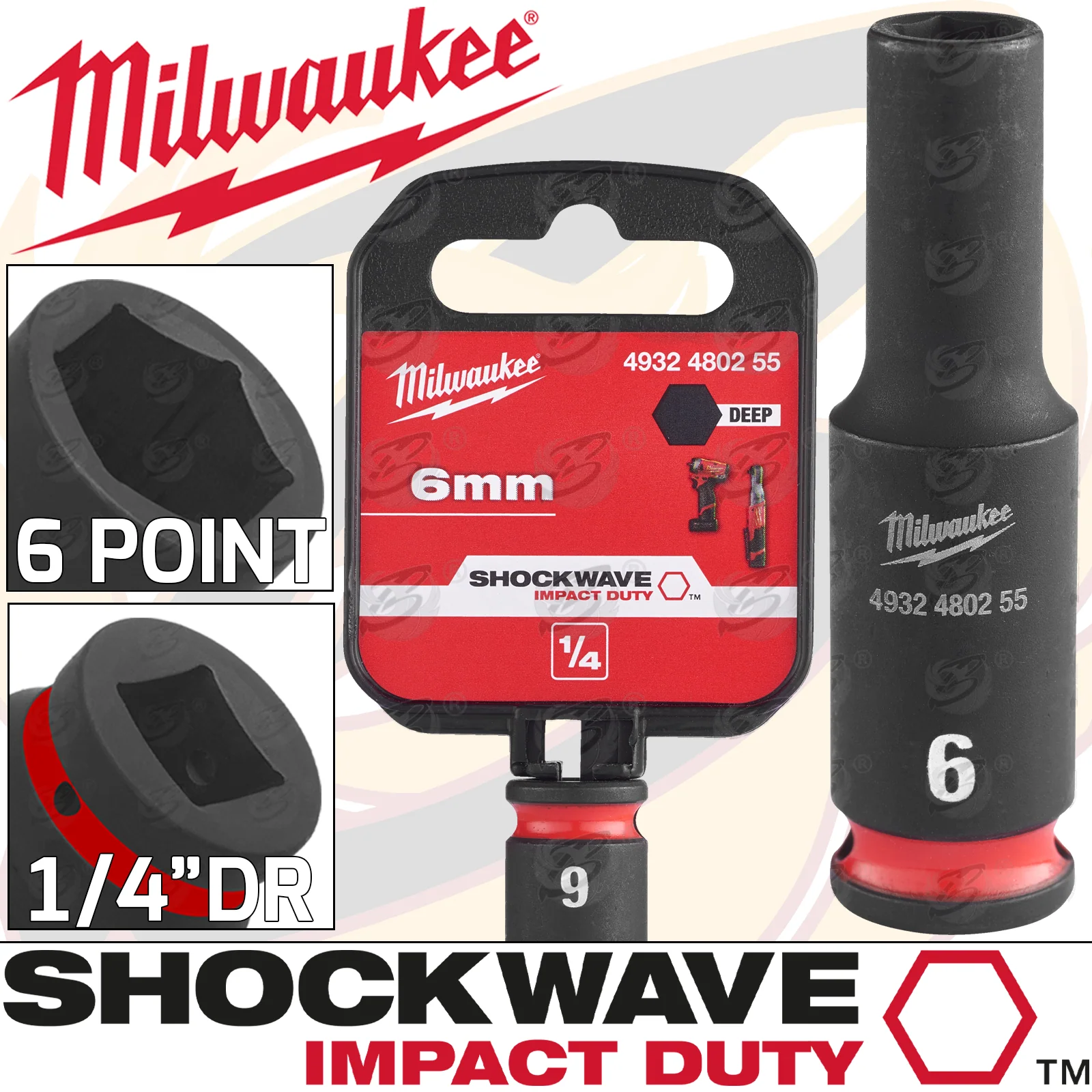 Milwaukee 6mm 1/4″ Drive 6 Point Deep Impact Socket ( Single ) ( 4932480255 )