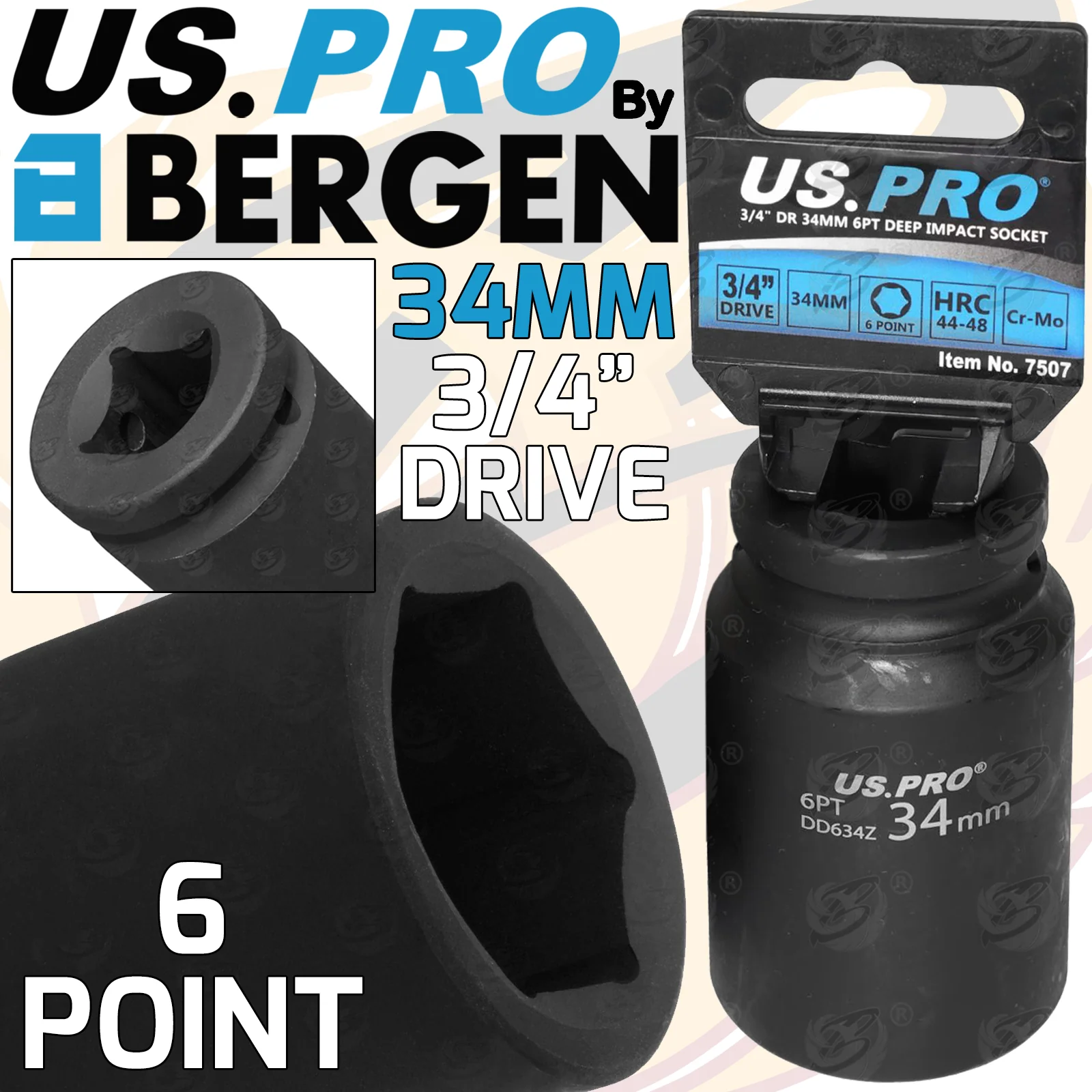 US Pro 34mm 3/4″ Drive 6 Point Deep Impact Socket  7507