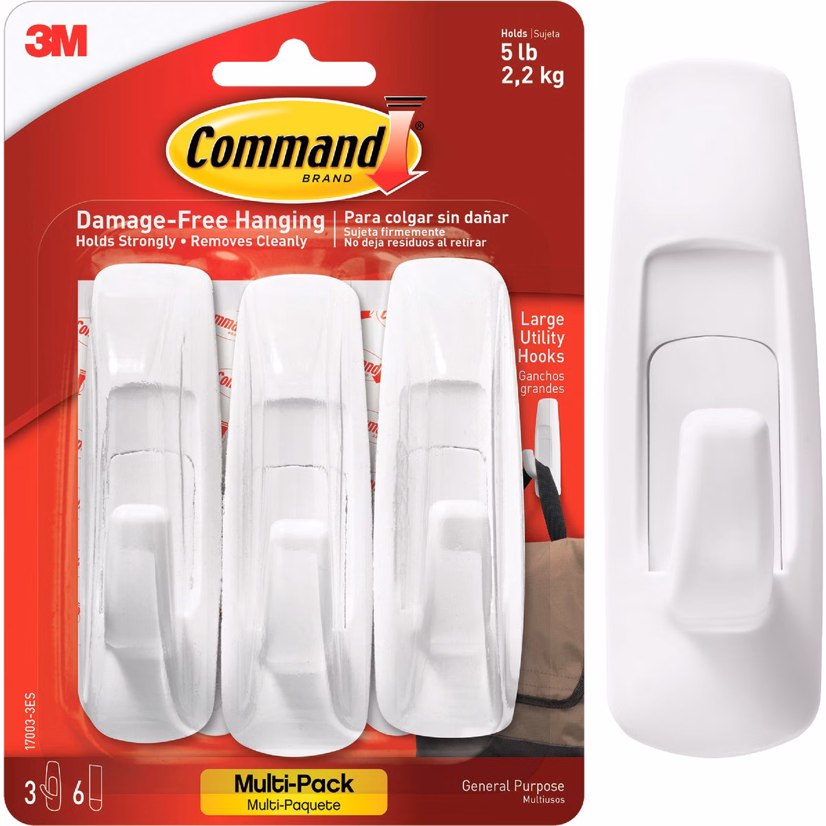 Command Large Utility Hook Value Pack , 3 Hooks, 6 Strips