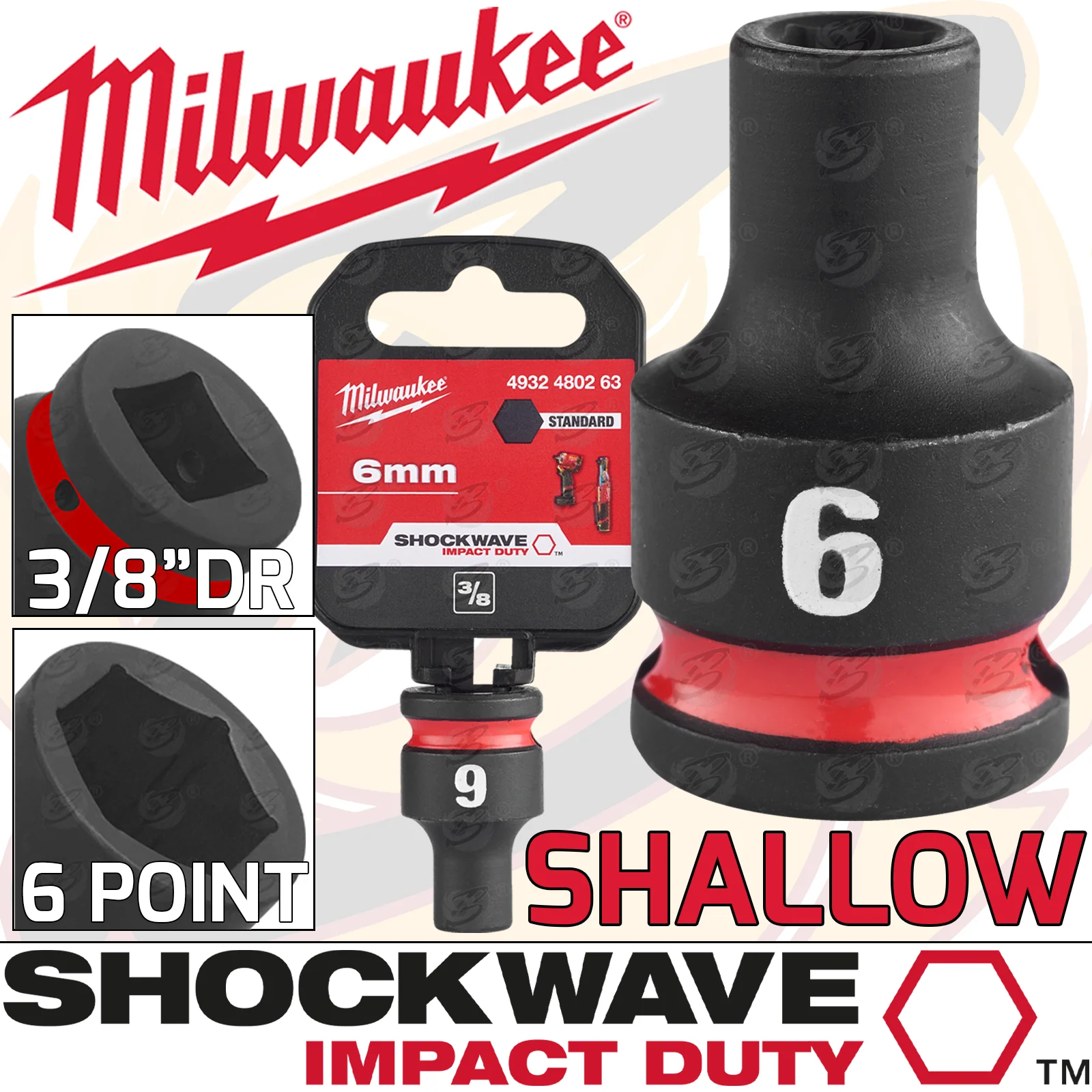 Milwaukee 6mm 3/8″ Drive 6 Point Shallow Impact Socket ( Single ) ( 4932480263 )