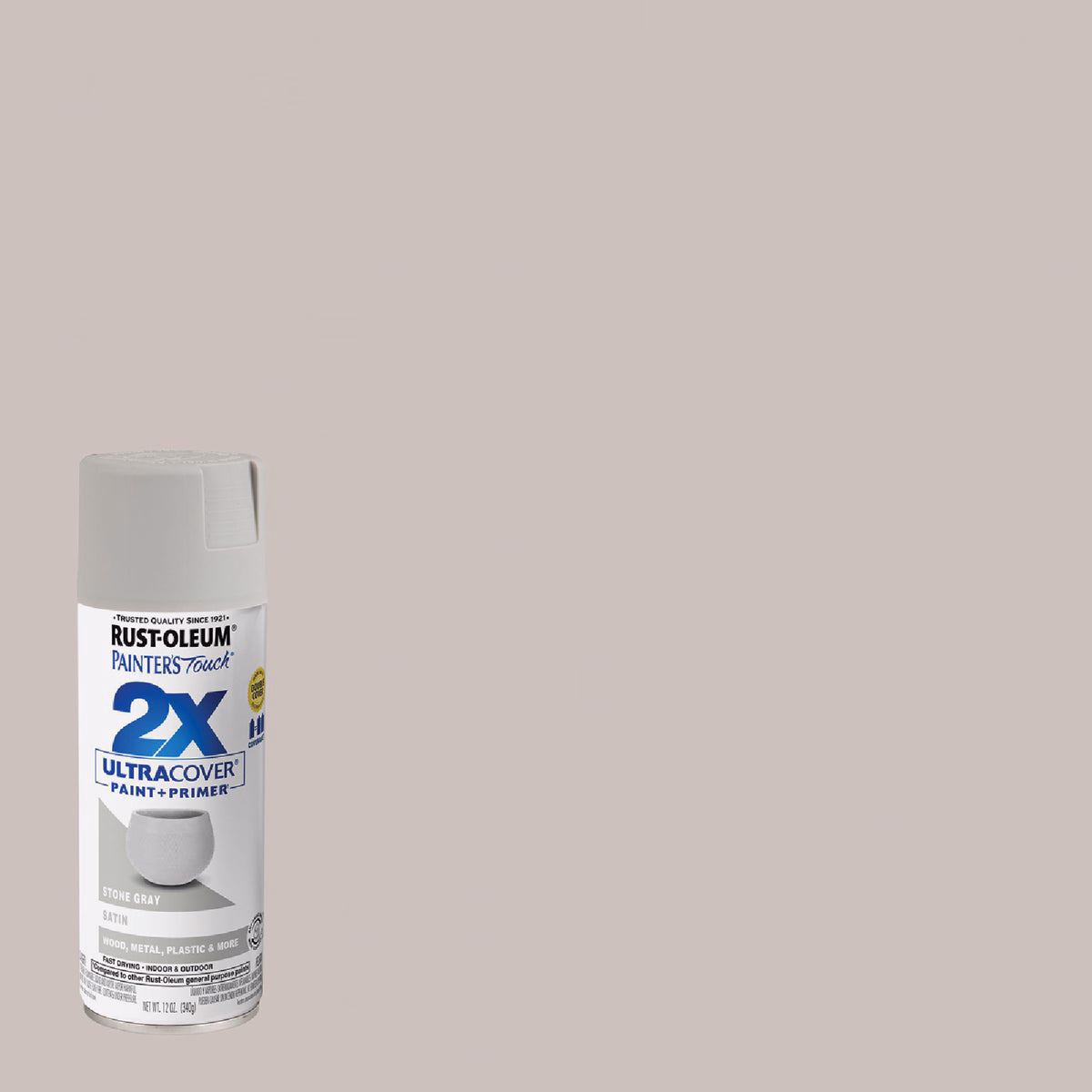 Rust-Oleum Painter's Touch 2X Ultra Cover 12 Oz. Satin Paint + Primer Spray Paint, Stone Gray
