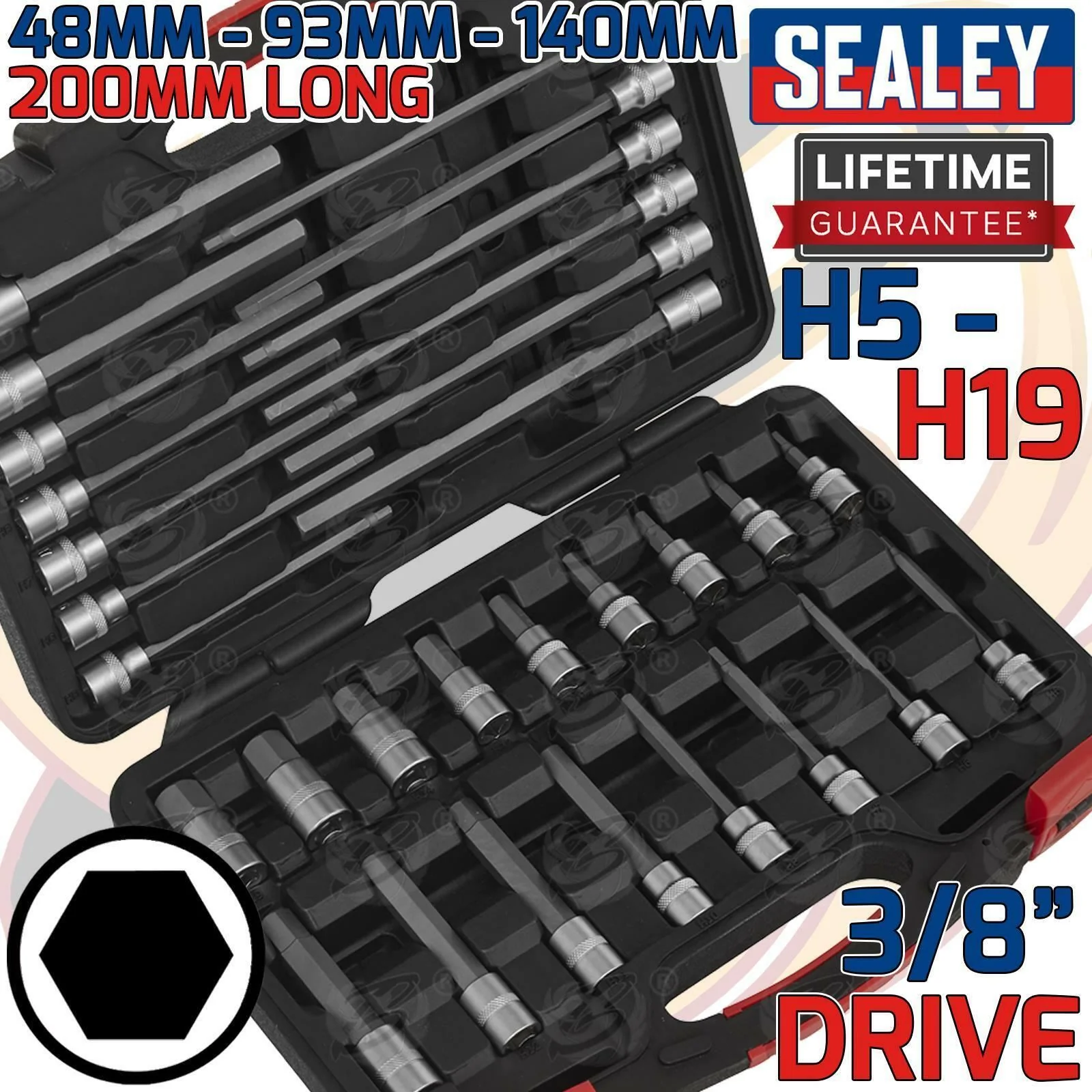 Sealey 30 Piece 3/8″ Drive Hex Bit Sockets H5 – H19 ( AK89000 )