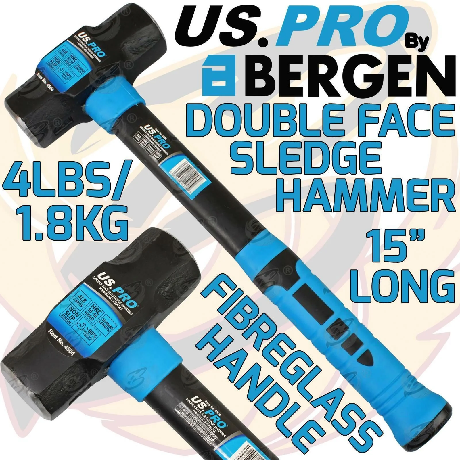 US Pro 1.8Kg 15″ Long Fibreglass Sledge Hammer  4601