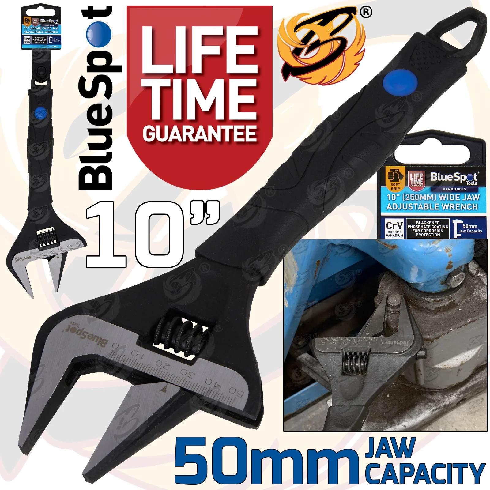 BlueSpot 10″ Wide Jaw Adjustable Wrench ( 0 – 50mm ) ( 06112 )