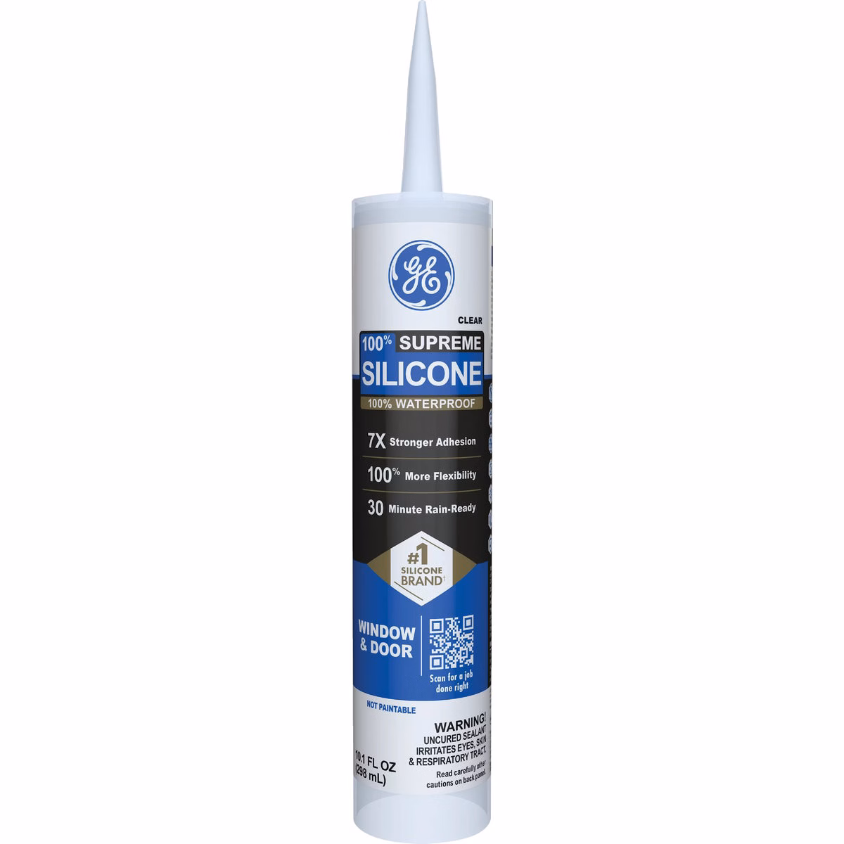 GE Supreme Silicone Window & Door Sealant, Clear, 10.1 Oz. Cartridge