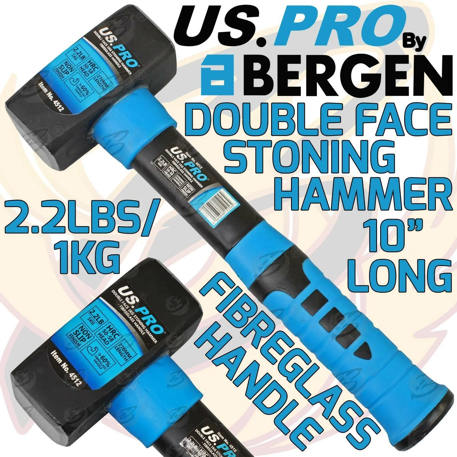 US Pro 1Kg 11″ Long Fibreglass Stoning Hammer  4512