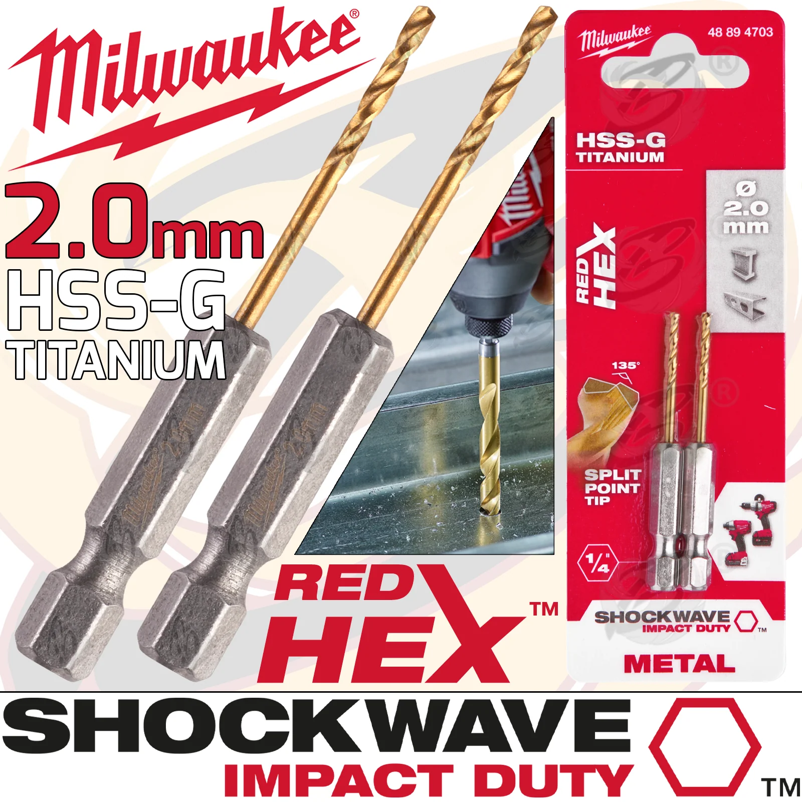 Milwaukee 2.0mm HSS Titanium Metal Red Hex Drill Bit ( 48894703 )