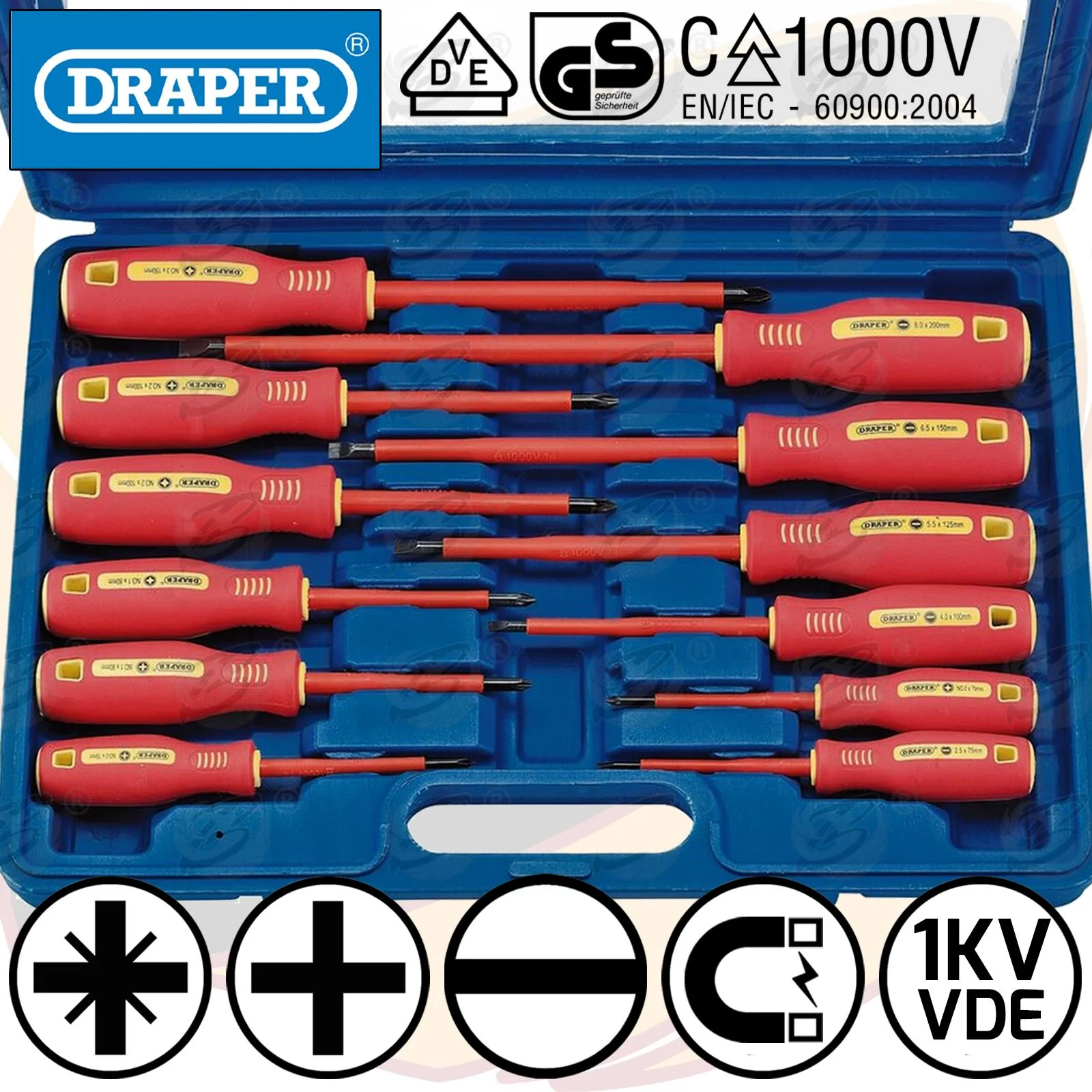 Draper 12 Piece VDE Screwdriver Set ( Slotted – PHillips – Pozidrive ) ( 46541 )