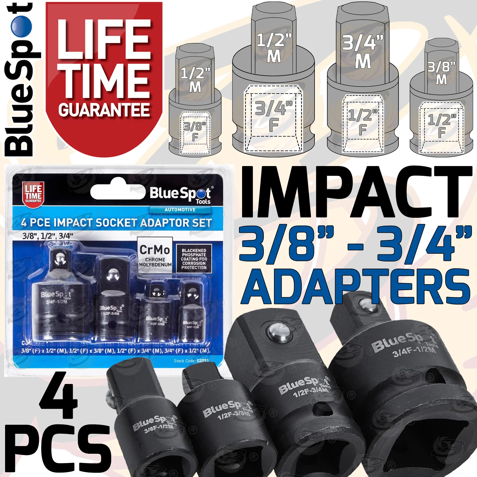 BlueSpot 4 Piece Impact Ada Pointer Set ( 3/8″ – 3/4″ ) ( 02091 )