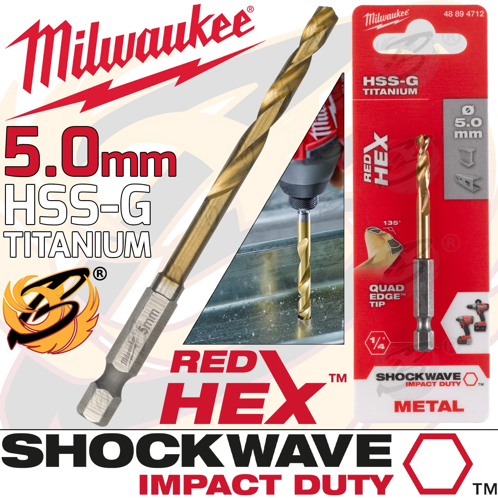 Milwaukee 5mm HSS Titanium Metal Red Hex Drill Bit ( 48894712 )