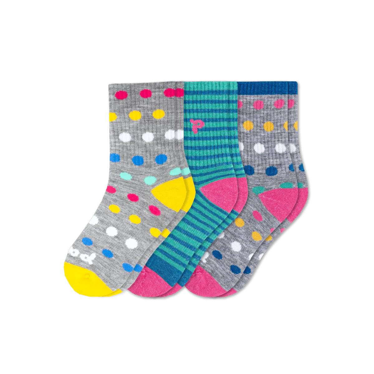 3 Pack – Kids’ Crew Pacas Socks: Dot/Stripe / Kids’ Shoe Size 9C – 2Y