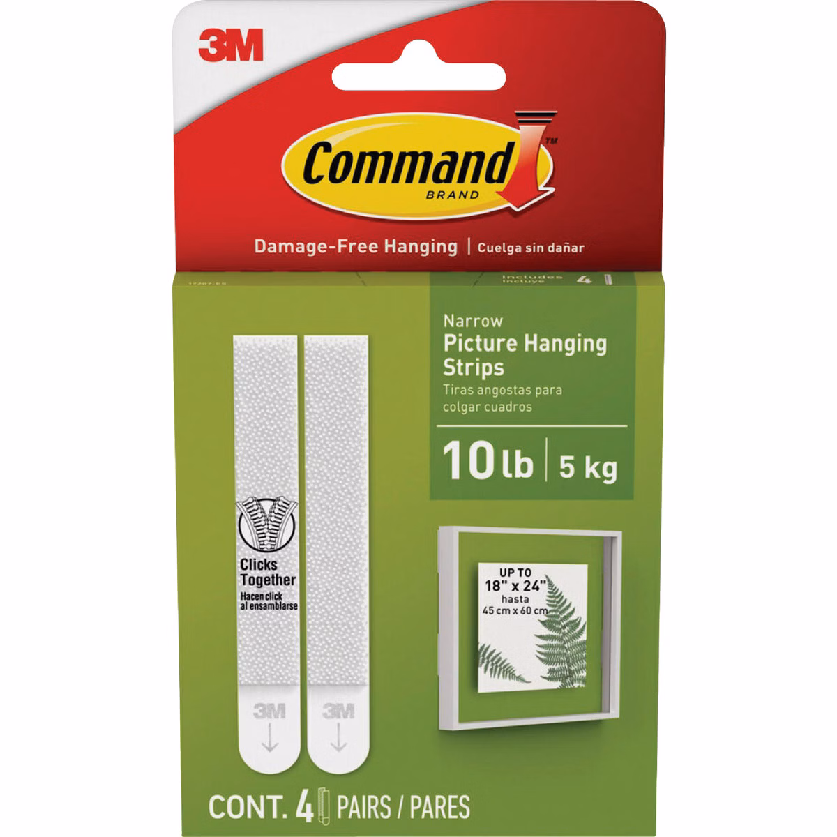 Command 10 lb Narrow White Picture Hanging Strips, 4 Pairs