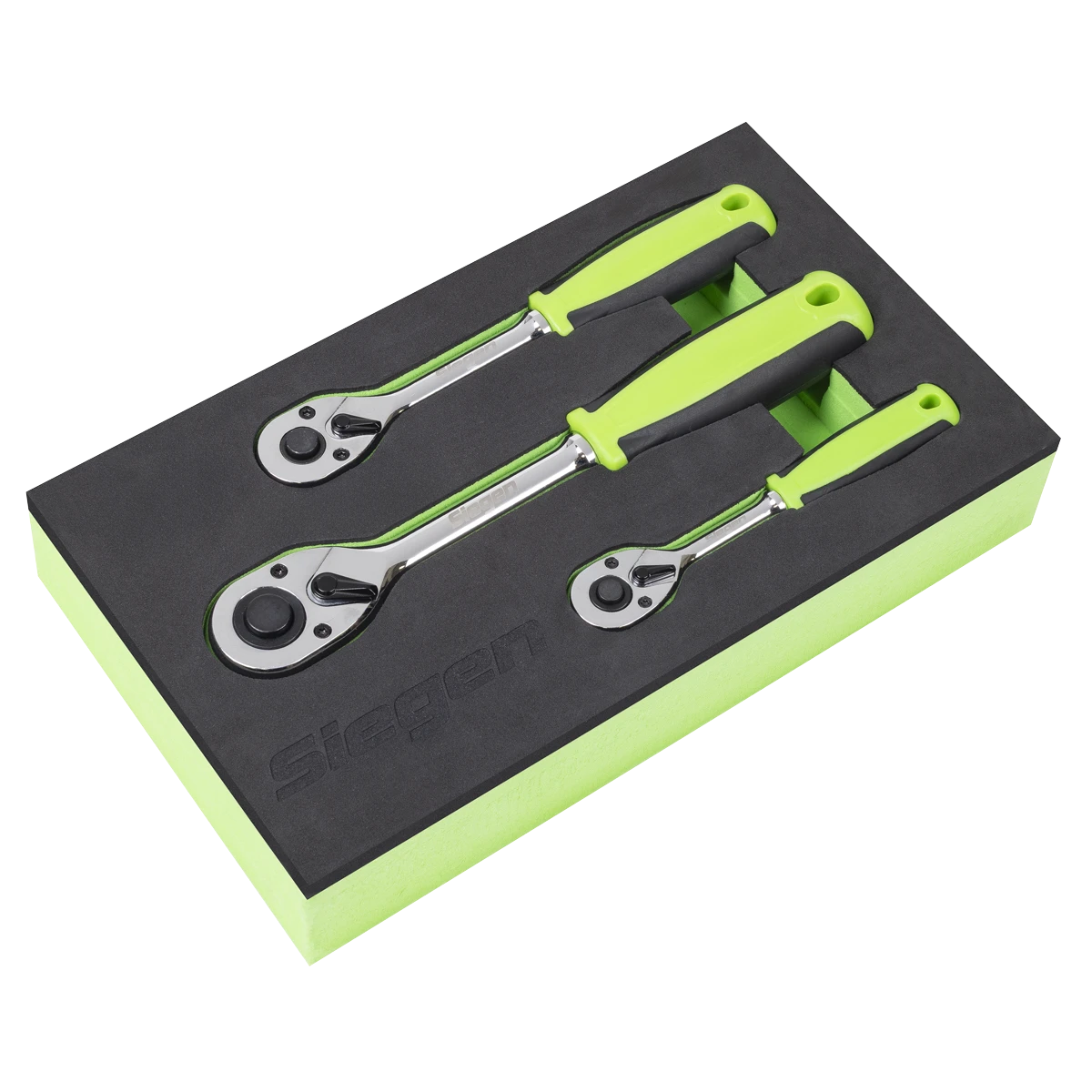 Siegen 3 Piece 1/4″ & 3/8″ & 1/2″ Drive 72 Tooth Ratchet Handle Set In EVA Foam Storage Block With A Manufacturers LifeTime Guarantee S01331