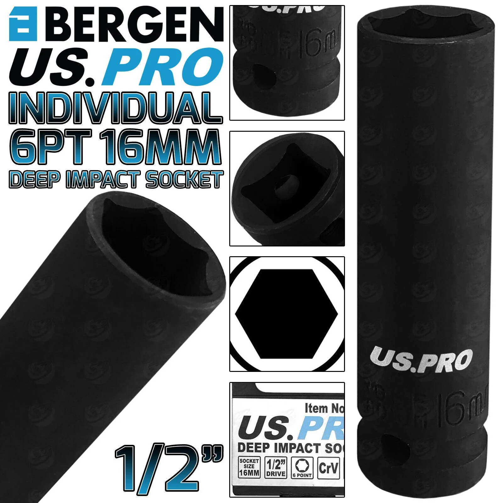 US Pro 16mm 1/2″ Drive 6 Point Deep Impact Socket ( Single )  3752