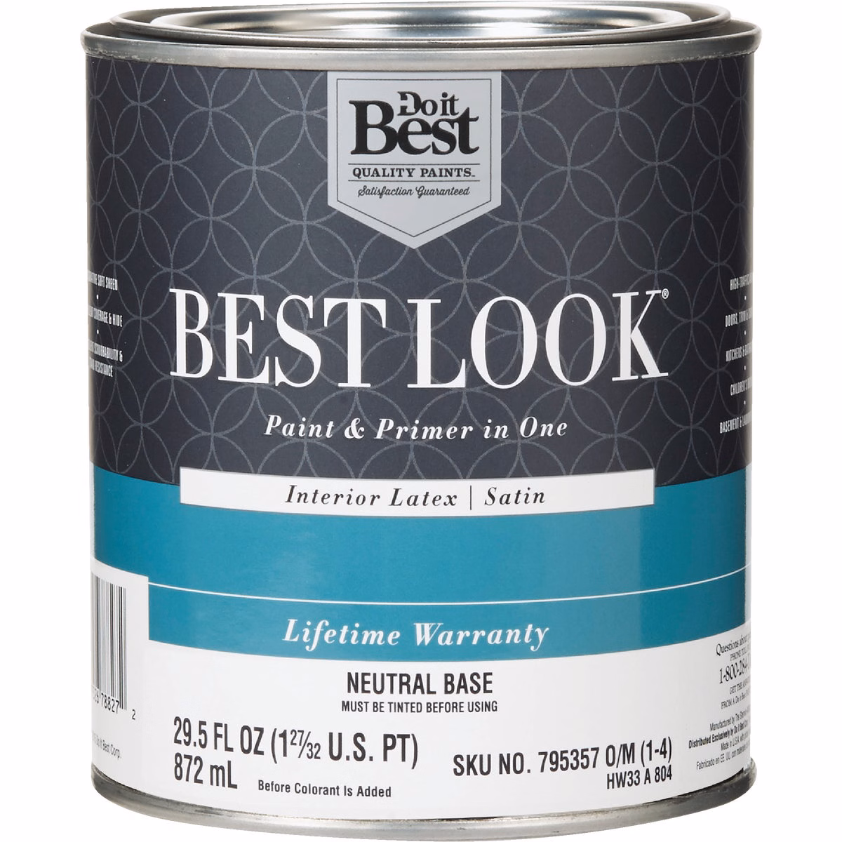 Best Look Latex Premium Paint & Primer In One Satin Interior Wall Paint, Neutral Base, 1 Qt.