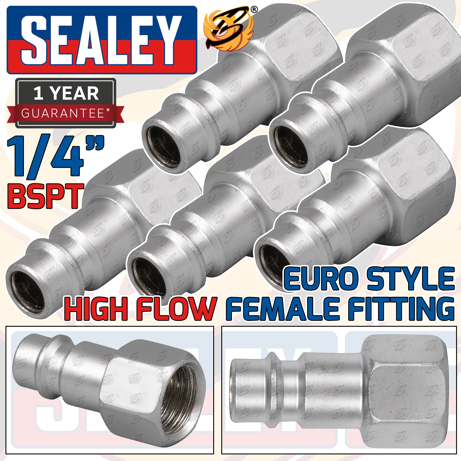 Sealey High Flow Screwed Ada Pointor Female 1/4″Bs Point – Pack Of 5 ( ACH18 )