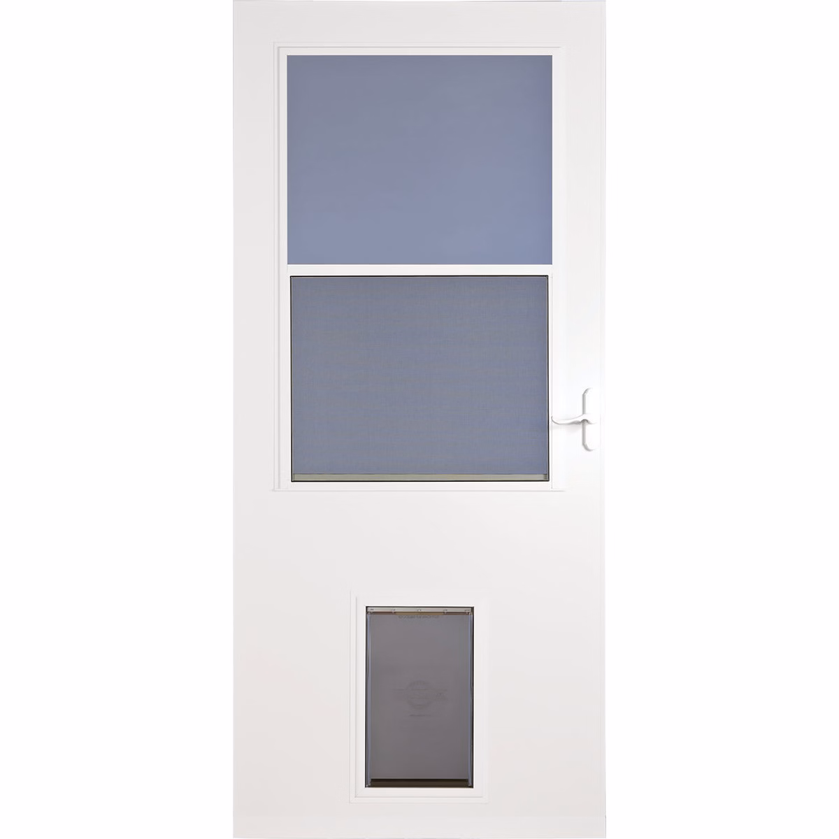 Larson Life-Core DuraTech 32 In. W x 81 In. H x 1 In. Thick White Self-Storing Storm Door With Pet Door