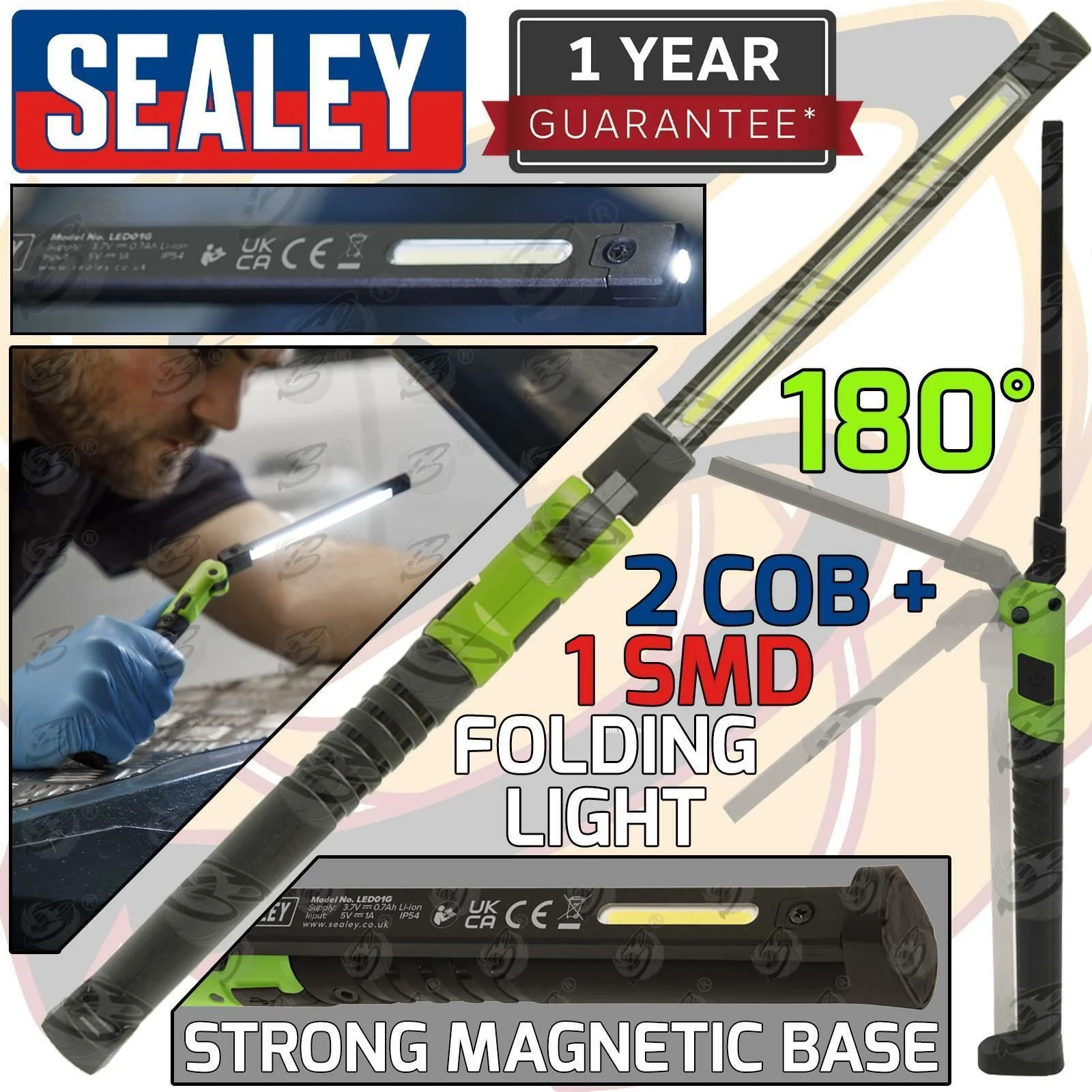 Sealey Rechargeable Smd Led Li – Ion Work Light ( Green ) ( LED01G )